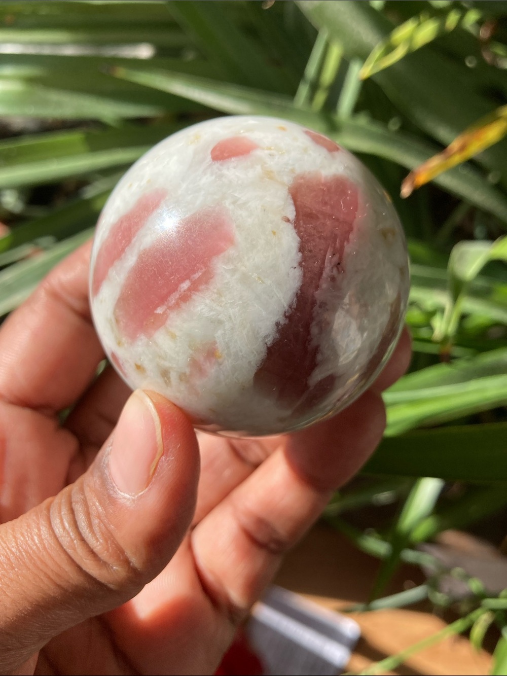 Pink tourmaline in Aquamarine crystal Sphere -